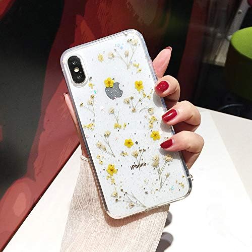 Shinymore iPhone 6/6S Flower Case, Soft Clear Flexible Rubber Pressed Dry Real Flowers Case Girls Glitter Floral Cover for iPhone 6S& iPhone 6 -Yellow