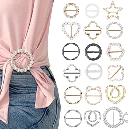 18 Pcs Shirt Ties Clips For Women, T Shirt Tie Or Rings Clips For Women For The Side, Scarf Ring Clip Tightener For Loose Clothes Corner Knotted Button Fashion Metal Round Circle Shirt Clip Buckle
