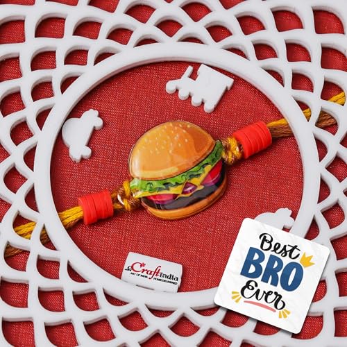 Image of eCraftIndia Food Theme Rakhi for Kids Brother Boys Girls Sister | Raksha Bandhan Kids Rakhi for Bhai Bhaiya | Best Bro Ever Fridge Magnet | Roli Chawal Pack