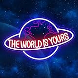 The World Is Yours Neon Sign, LED Blue Planet Neon Signs, Dimmable USB Power Neon Lights for Wall Decor Bedroom Game Room Man Cave Home Bar Bistro Wedding Graduation Party Birthday Gifts