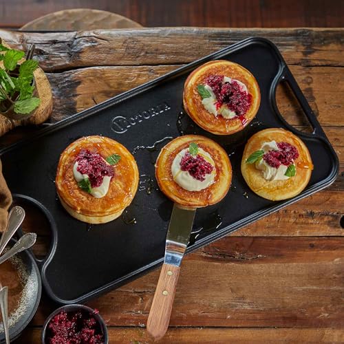 VICTORIA Grillplatte Emailliertes Gusseisen Grillpfanne 47 X 25cm Doppelseitig Verwendbar, für Feuer, Grill, Ofen, Vitrokeramik, Gas, Ohne Schadstoffe und PTFE