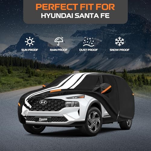 Image of Kayme Hyundai Santa Fe Car Cover Waterproof All Weather for Automobiles | Custom Fit for Santa Fe Santafe (2000-2026), Gift with Tape /Towel, Outdoor Full Exterior Cover Rain Snow Sun UV Protection.