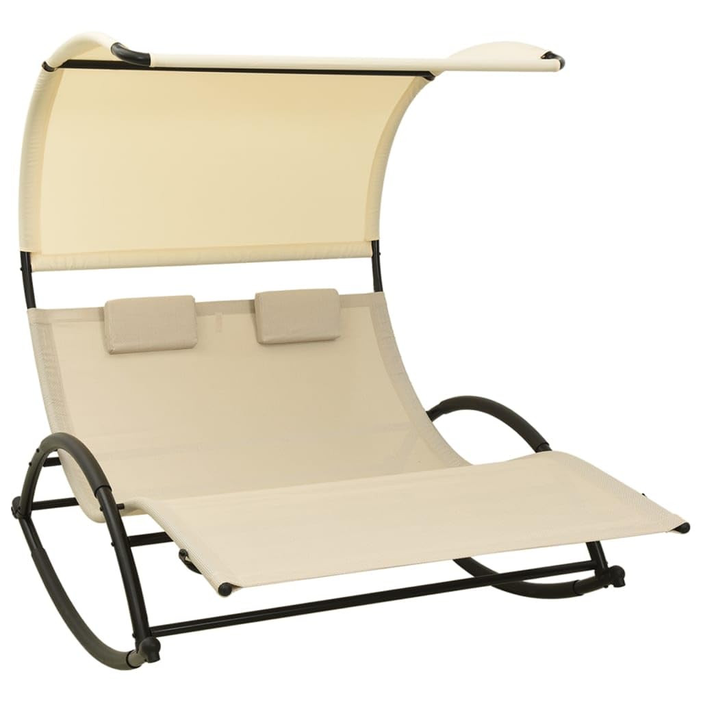 Lettino da giardino doppio con tettuccio parasole, 139 x 180 cm, color crema | Due posti sdraio ergonomici per giardino e terrazza con protezione UV, tetto in tessuto di textilene traspirante