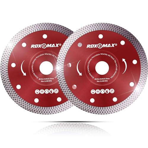 RDXMAX 115mm Diamond Cutting Discs for Angle Grinder - Super Thin Fast & Clean Cut on Porcelain Granite Marble Concrete Tiles Stones Bricks & Ceramics- 4.5 Wheel - Size 115 x 1.4 x 22.23mm