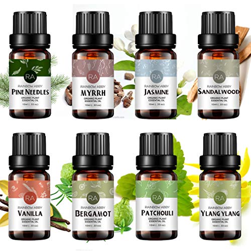 Top 8 Essential Oil Set 100% Pure Aromatherapy Oil (Sandalwood, Jasmine, Vanilla, Bergamot, Patchouli, Ylang Ylang, Pine Needle, Myrrh) - 8 x 10ml