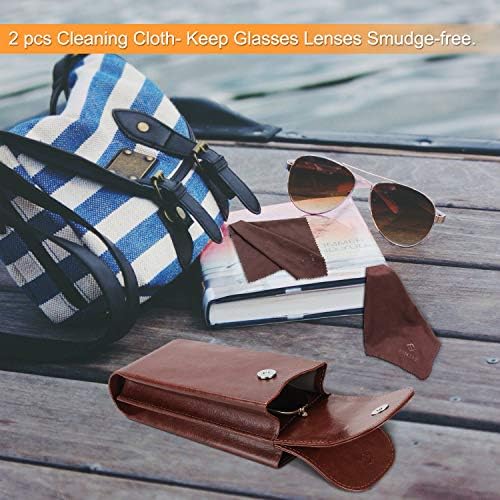 FINTIE Double Glasses Case with Carabiner Hook, Portable Vegan Leather Dual Eyeglasses Bag Anti-scratch Sunglasses Pouch, Spectacle Cases for Women Men, Brown