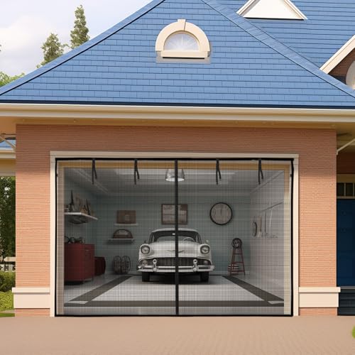 Garage Door Screen 1 Car: 8x7FT Garage Screen Door Retractable Pull Down Magnetic Closure Garage Screen Heavy Duty Weighted Bottom Garage Bug Screen Hands Free Anti Annoying Plants and Animal Out