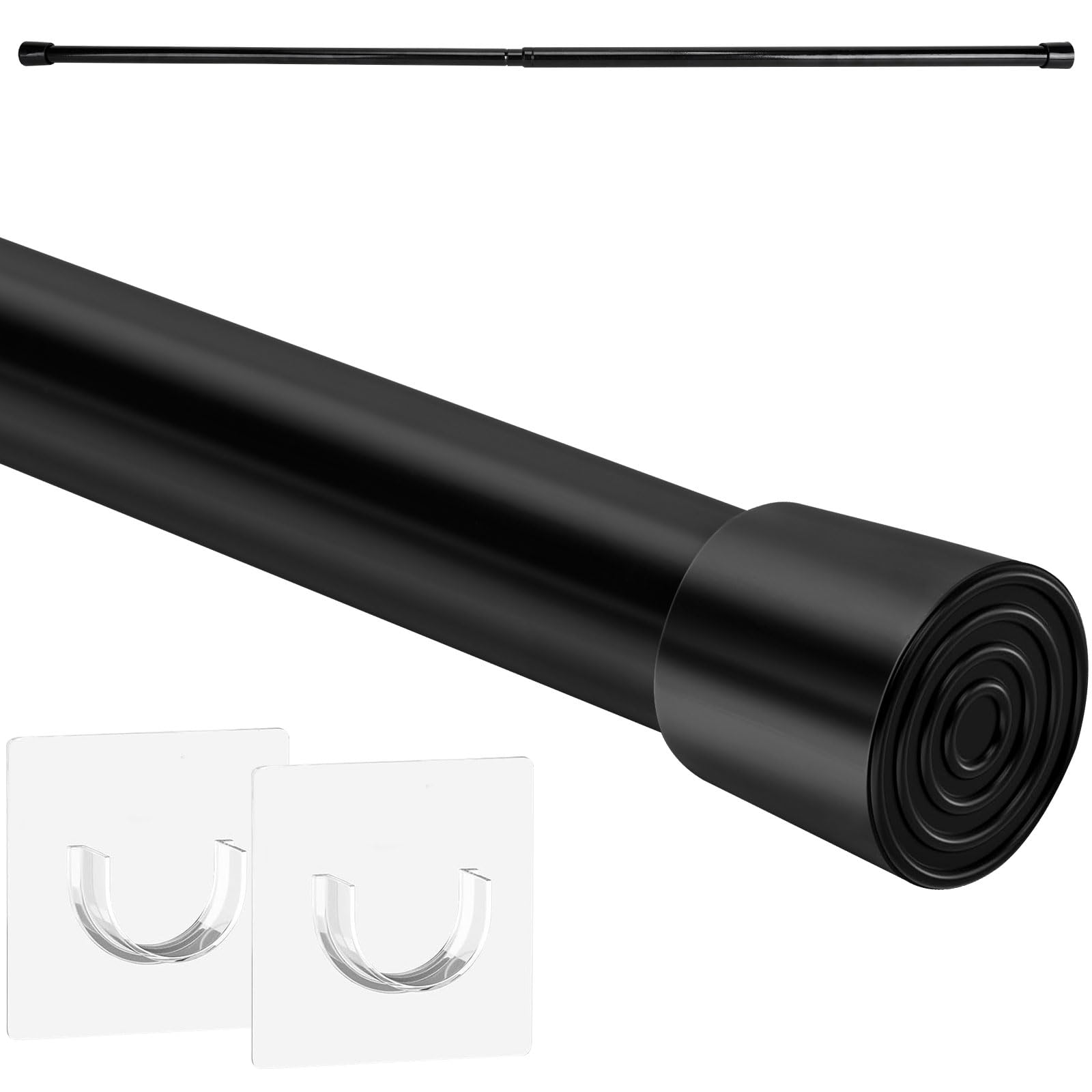 1 x Shower Rail, Without Drill, Stainless Steel Curtain Rail Holder, Extendable Curtain Rod, 71-115 cm, Multifunctional Clamping Curtain Rods, Extendable Shower Rail, Clothes Rail, Cat Net (Black)