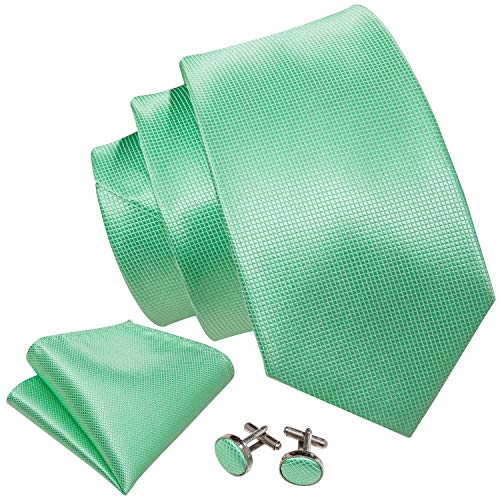 Image of Barry.Wang Plain Men Silk Ties Extra Long Satin Necktie for Wedding Business Handkerchief Cufflinks Set Solid Colors