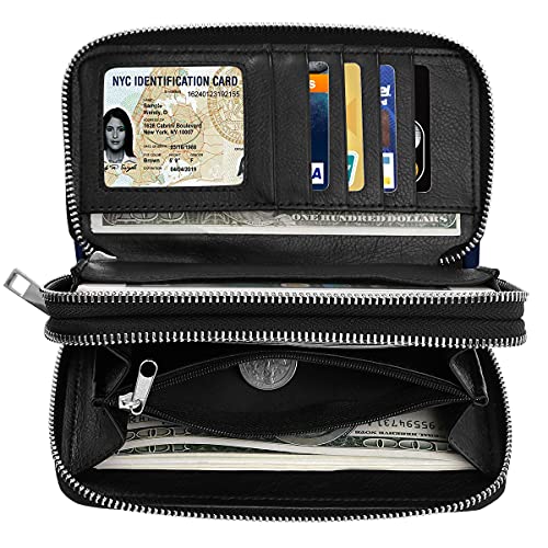 Image of XEYOU Double Zipper Long Clutch Wallet Cellphone Wallet for Women with Removable Wristlet Strap for Credit Card, Cash, Coin, Bill