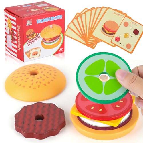 ZDNT Montessori Hamburger-Stapelspielzeug,Holz Burger Toy,Holz...