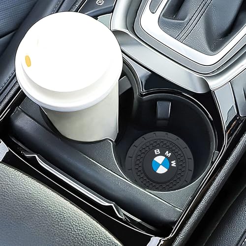 Image of YUIQIEUY Car Cup Holder Coaster for BMW Recessed Silicone Cupholder Coaster Interior Accessories 2.75IN 2Pack Black