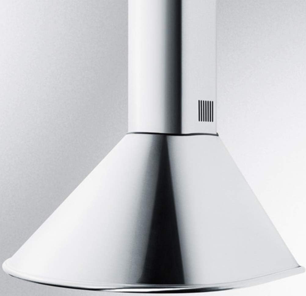 Summit Appliance SEH6624CADA ADA Compliant 24" Wide European Wall-Mounted Range Hood in Stainless Steel with a Curved Canopy and Chimney Design, 600 CFM Blower, Two Aluminum Cassette Filters