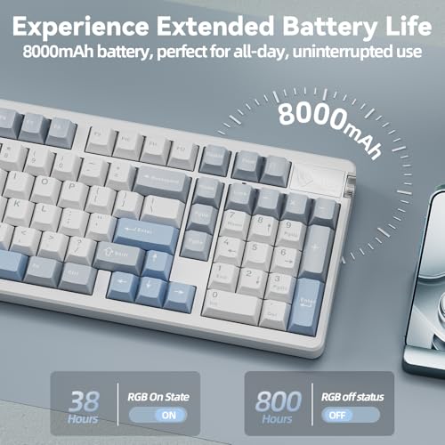 Image of CORBOBO LEOBOG A98-96% Mechanical Keyboard Wireless, Tri-Mode BT5.0 /2.4GHz /USB-C, Creamy Keyboard with Number Pad, Gasket Structure Hot Swappable, Custom Gaming Keyboard RGB Backlit with Knob for PC