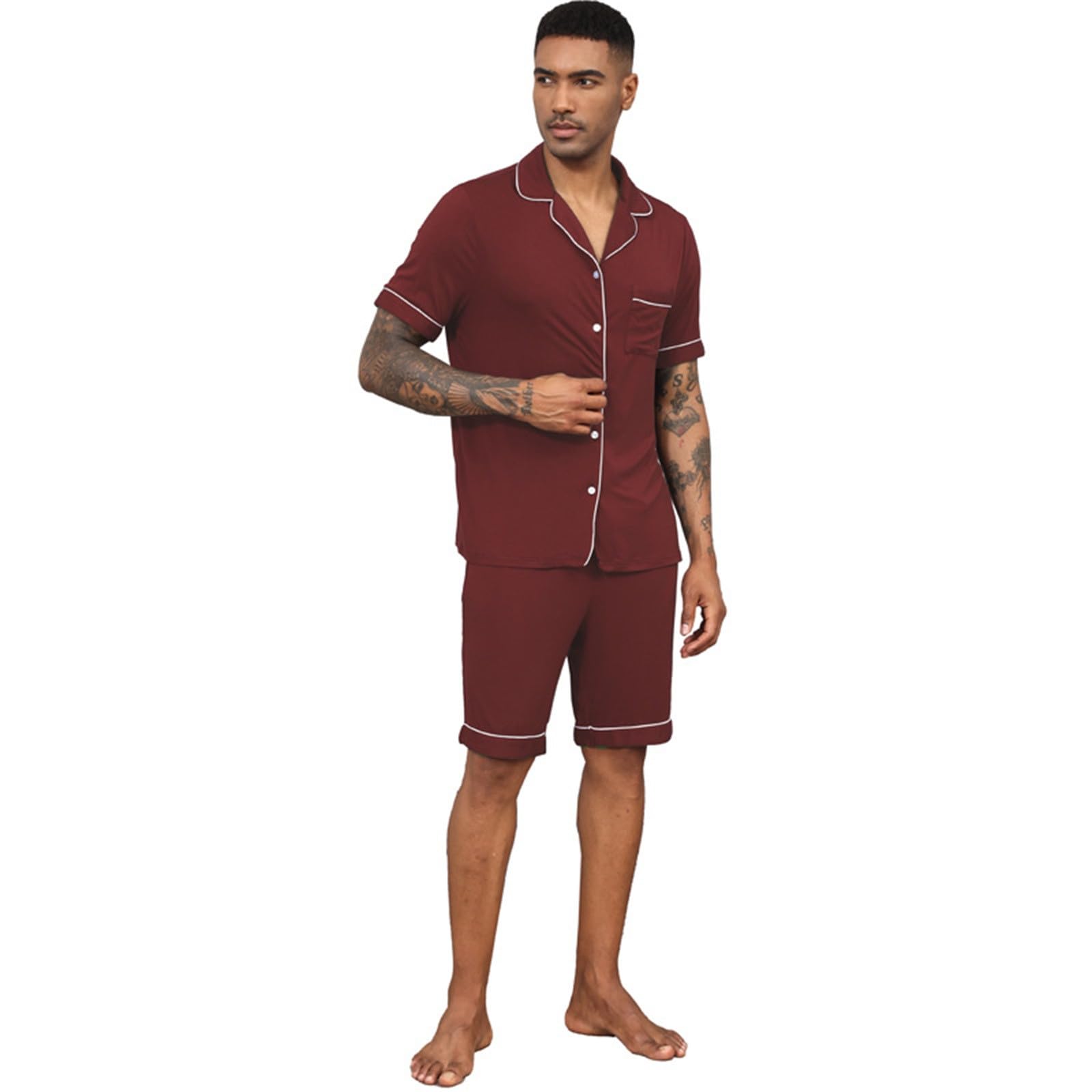 Pigiama Uomo Raso Stampato Corto Estate Casual | Pigiama Uomo Raso Stampato, Design Moderno e Morbido, Completo Leggero per Estate e Tempo Libero