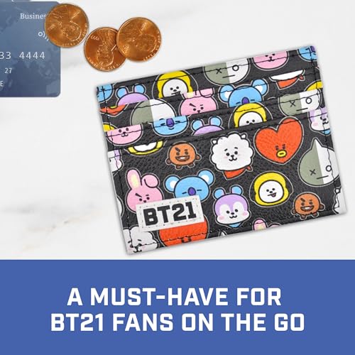 Concept One BT21 LINE FRIENDS Wallet, Slim Credit Card Holder with 3 Cards Slots for Men and Women, Front Pocket Accessories, Black4