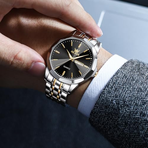 Image of OLEVS Watch for Man Analog Quartz Dress Diamond Business Stainless Steel Watches Waterproof Luminous Date Luxury Wrist Watches