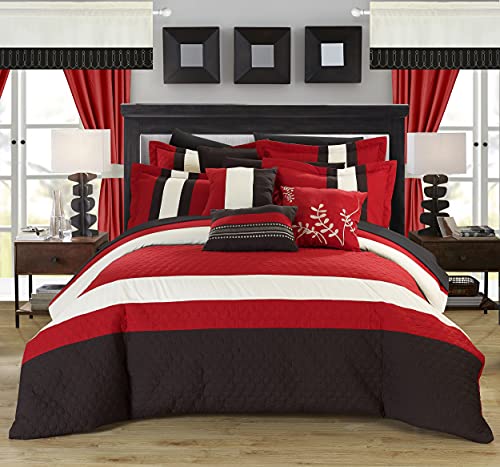 Chic Home Covington 24 Piece Comforter Set Embroidered Bed In A Bag With Sheets Curtains, Queen, Red #TOP25