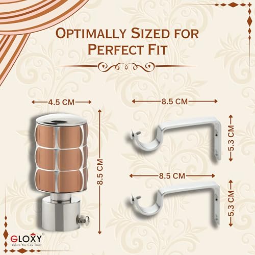 Image of GLOXY Stainless Steel Curtain Brackets - Curtain Holder for 1-Inch Rod - Curtain Rod End Cap - Square Shape Finish Curtain Holders for Stylish Wall Decoration Items for Hall - Bracket (Copper 5 Pair)