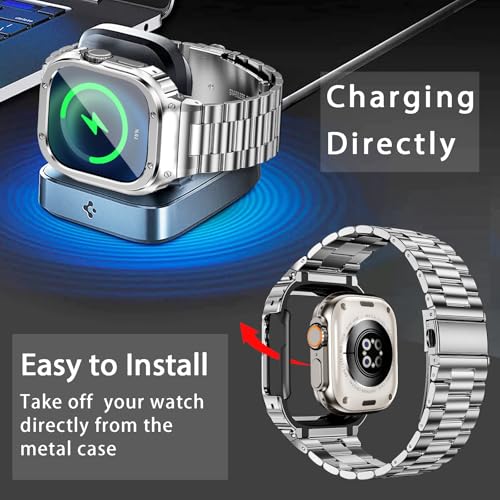 Image of MioHHR Stainless Steel Band and Case Compatible with Apple Watch Band 49mm