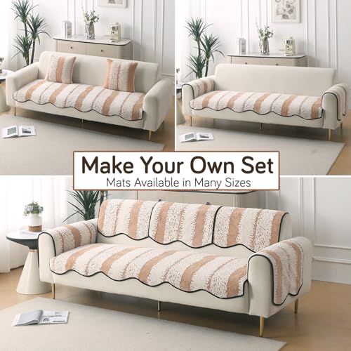 Image of HOKIPO Luxury Wavy Anti Slip Plush Sofa Cover Mat | Make Your Own Sofa Cover Set, Mat Length 90(D) x 60(L) cm, Desert Brown (AR-5980-BR)