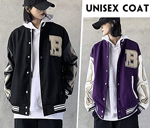Moshtashio Veste de Baseball Homme Manteau Varsity Jacket Blouson Homme & Femme College Jacket Veste de Couple Unisexe Hip Hop Veste de Survêtement (Violet, M) - Image 6