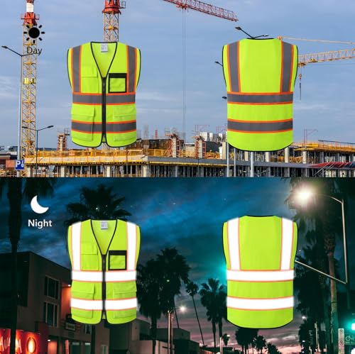 Reflective Safety Vest for Men Women Hi Vis Vest with 8 Pockets High Visibility Mesh Reflective Vest Meets ANSI/ISEA Standards (Yellow-07, Large) - Image 6