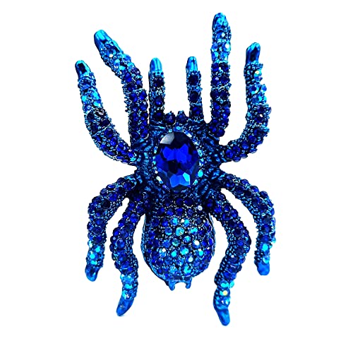 Image of Boho Style Big Realistic Blue Crystal Spider Broach Pin Beetle Bug Jewelry