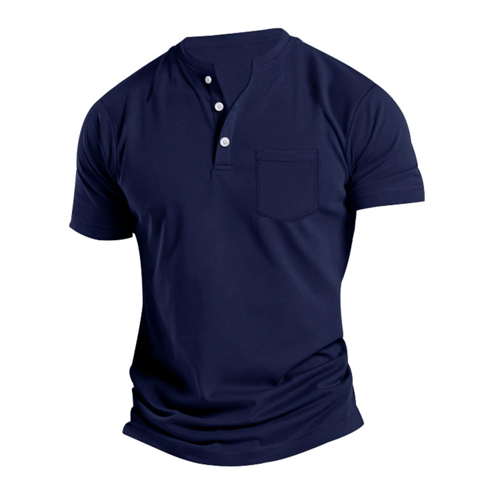 T-Shirt Herren Henley Beiläufig Kurzarm T-Shirt Single Taste Knopfleiste Einfacher V-Ausschnitt Hemden Baumwolle Hemden mit 3 Knöpfen Knopfleiste Rundhals Hemden