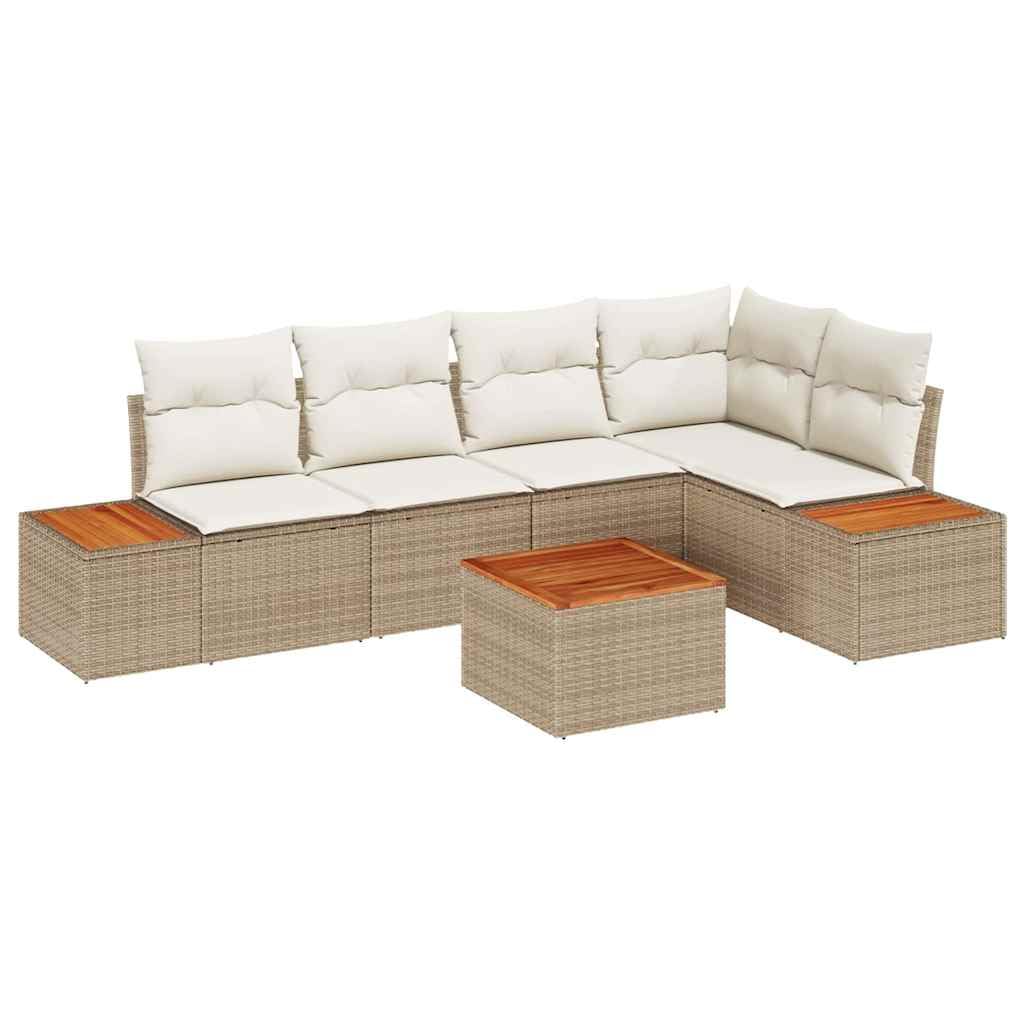 Juego de sofás de jardín de 6 piezas, color beige y crema, 264 x 154 x 85 cm, polirratán, modular, con espacio de almacenamiento, resistente a los rayos UV, para terraza, balcón, jardín