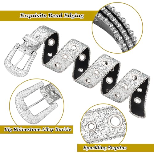 Rhinestone Diamond Belt Bling Grommet Cowboy Cowgirl Belts for Women Men3