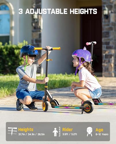 FanttikRide C9 Apex Electric Scooter for Kids 8-12, Adjustable Handlebar Height for Riders 3.9-5.2 ft, 132 lbs, Up to 40 mins Continuous Time, 3 Speed Mode 5/8/10 MPH, Bluetooth Music Speaker
