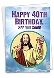 NobleWorks - Funny 40th Birthday Greeting Card - Joking God Humor Milestone, 40 Years Happy Bday Notecard with Envelope (1 Card) - See You Soon 40 C9064MBG