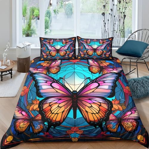 Housse de couette 200x200 papillon 3D microfibre parure de lit 3 pièces double - 2