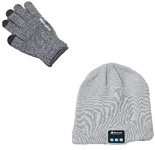 Pack Invierno para XIAOMI Mi Note 10 Pro Smartphone (guantes táctiles + gorro Bluetooth con auriculares integrados) (Gris)