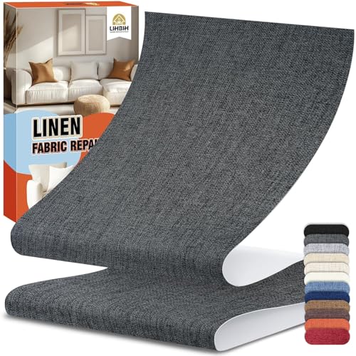 Tissu Autocollant Reparation Gris Foncé, 12x160 cm Patch de Réparation pour Tissu de Lin, Kit Reparation Siege Auto Tissus, Bande Tissus Autocollante pour Meuble,...