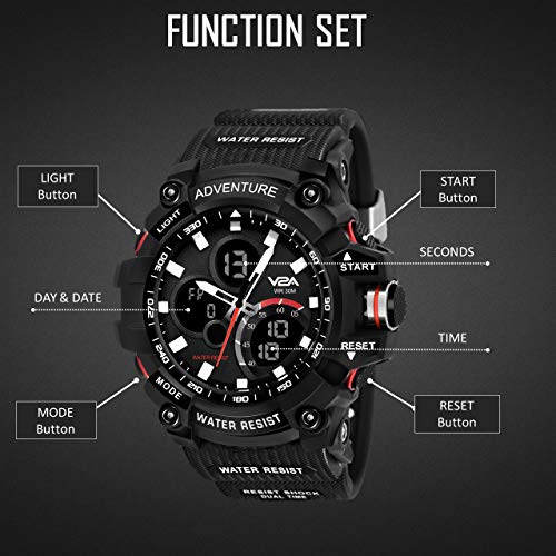 V2A Analog Digital 3ATM Waterproof Sports Watch for Men and Boys with