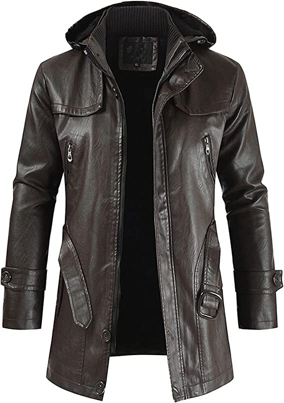 Veste En Cuir Véritable Homme Biker - Manteau Trench Zipper Grande Taille - Veste Similicuir PU Pour Hiver