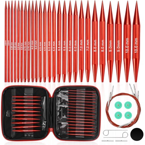 Rundstricknadeln Set Austauschbar Stricknadeln set 3,0-10,0 mm Austauschbar Rundstricknadel 40cm/60cm/80cm/100cm Stricknadeln Rundstricknadel für Schals, Pullovern, Mützen, Handschuhen, Socken