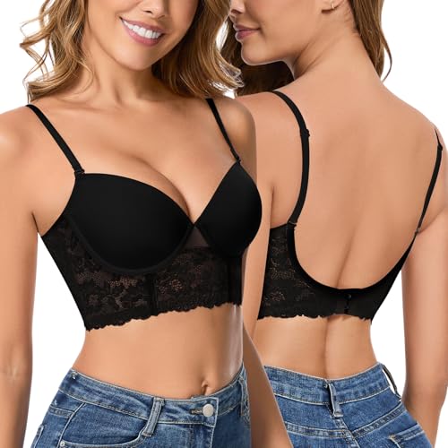 SERSARY BH Rückenfrei mit Bügel Rückenfreier BH für Rückenfreies Kleid Dirndl BHS Ungepolstert Tiefer Rückenausschnitt Soft Spitze Backless Bra...
