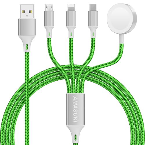 Image of Amasuki Travel Essentials,4 in 1 for Apple Watch Charger /iPhone Charger /Multi Charging Cable,Vacation RV Camping Essentials,USB C /L /Micro Portable Charger for iWatch 11-1 /iPhone 17-12,Car&Gift-Green