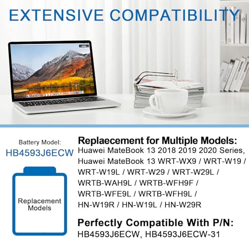 Batterie HB4593J6ECW pour Huawei MateBook 13 2018 WRT-W29 WRT-W19 HN-W19R, bloc alimentation rechange