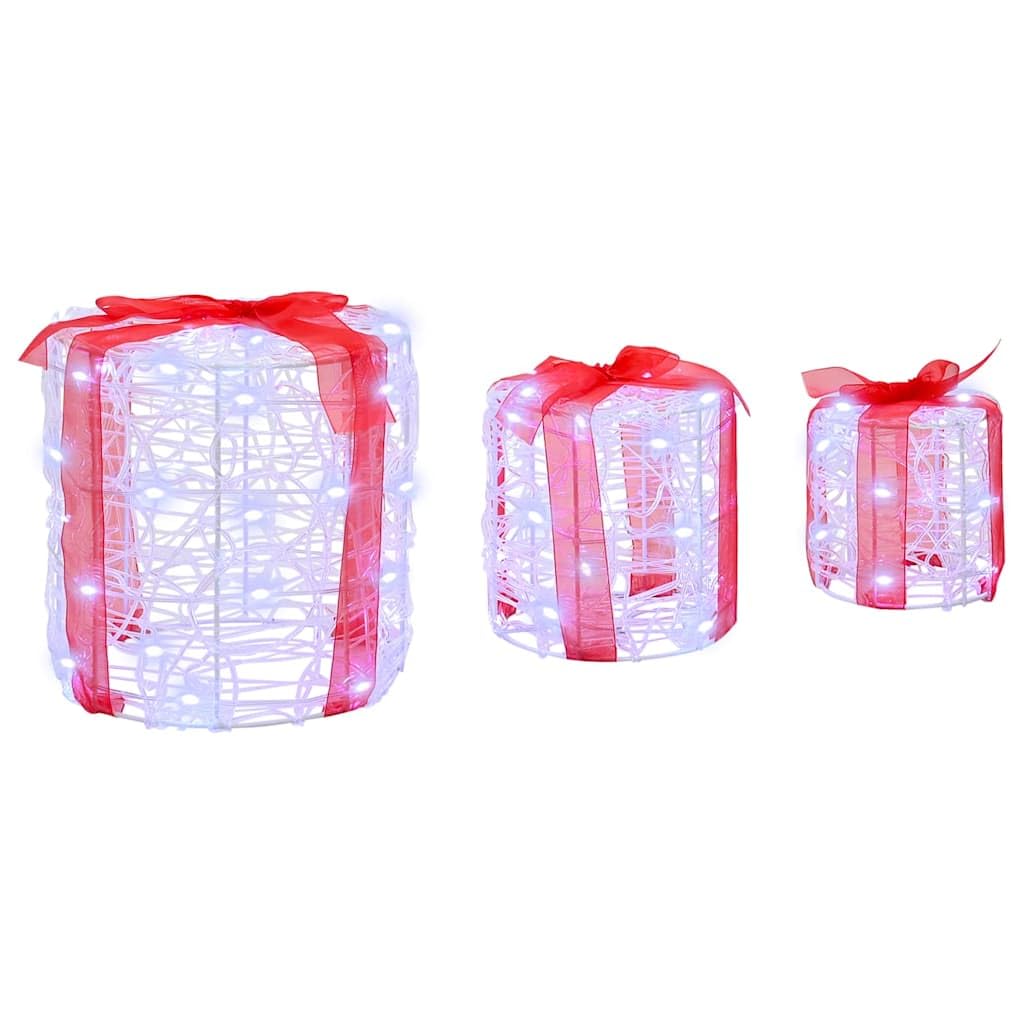 Caja de regalo decorativa Juego de 3 unidades de acrílico blanco frío con luces LED para Navidad festiva, elegante, duradero, versátil, ideal para salas de estar, oficinas, decoraciones