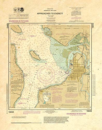 Paradise Cay Publications, Inc. Antiqued NOAA Chart 18443: Approaches to Everett
