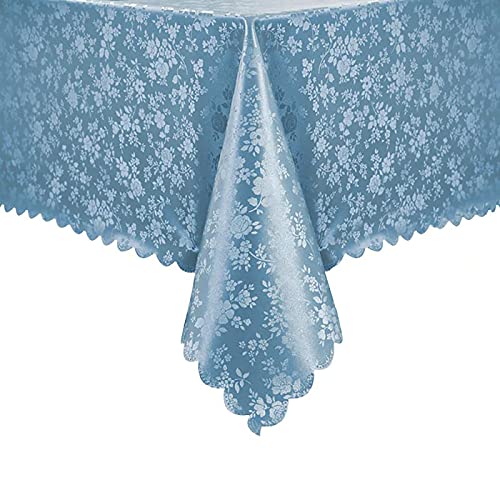 Image of Romanstile Waterproof Vinyl Tablecloth Rectangle, 60 x 120 Inch, Rose Blue | Flannel Backing Wipeable Table Cloth, Heavy Duty Plastic PU Table Cover for Kitchen Dining, Indoor & Outdoor Use