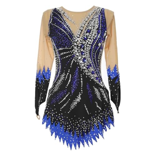Nnnnydjy Women's Dane Rhythmic Gymnastics Leotards Girls' Handmade Gymnastic Competition Activewear Figure Ice Skating Wear,Blue,7_10Years