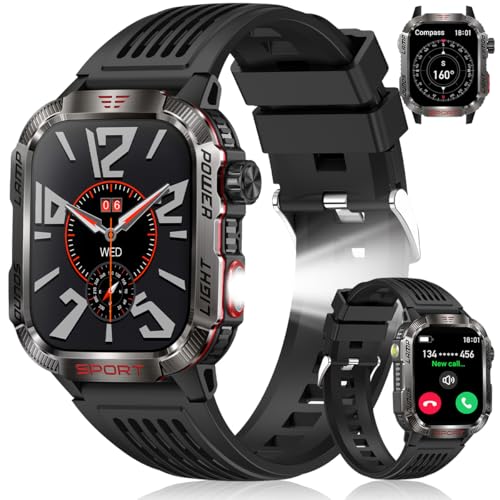 INMUA Smartwatch Uomo 2.01' con Chiamate Bluetooth,100+ Modalità Sportive,Impermeabile IP68 Orologio Uomo Smartwatch con Podometro/Monitoraggio Sonno/Frequenza Cardiaca per iOS Android,2 Cinturini