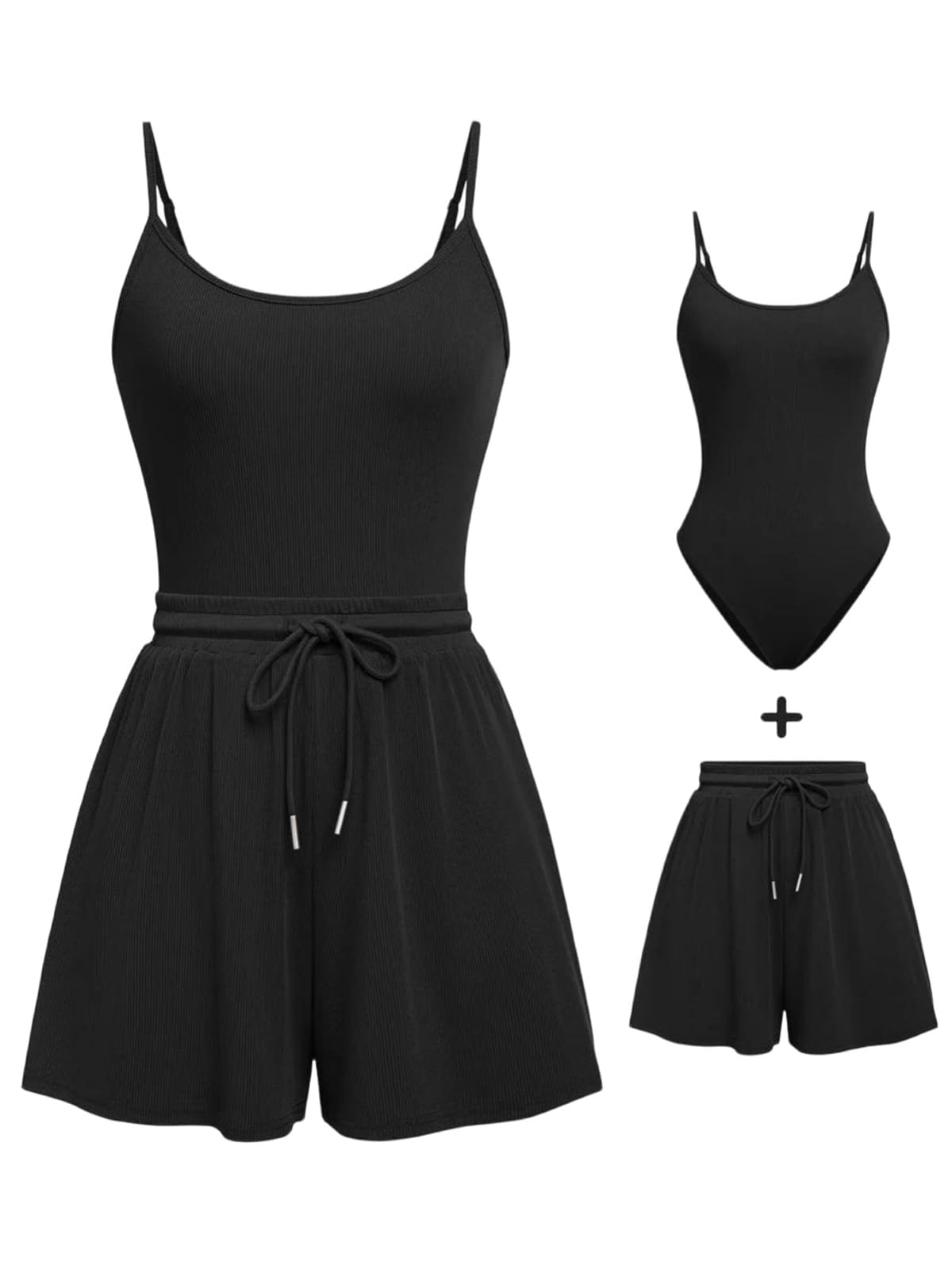 Rayson Conjuntos Mujer Verano Casual Elegantes Chándal Mujer Completo 2 Piezas sin Mangas Conjunto Body Camiseta y Pantalones Cortos Para Yoga Running