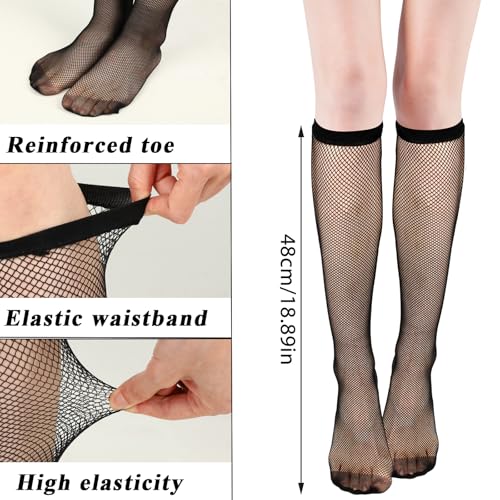 4 Pairs Fishnet Socks for Women Knee High Fishnets Black Fishnet socks Desirable Black Fishnets Sheer Hollow out Sock for Women Match Dresses Boots2