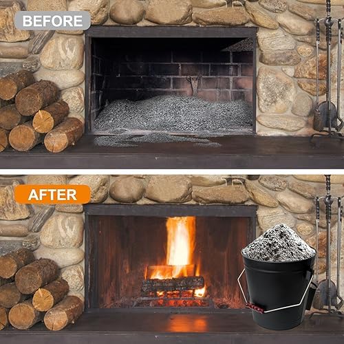BRIAN & DANY Ash Bucket with Lid, 20L Ash Buckets with Shovel and Hand Broom for Log Burner, Wood Burning Stove, Fireplace